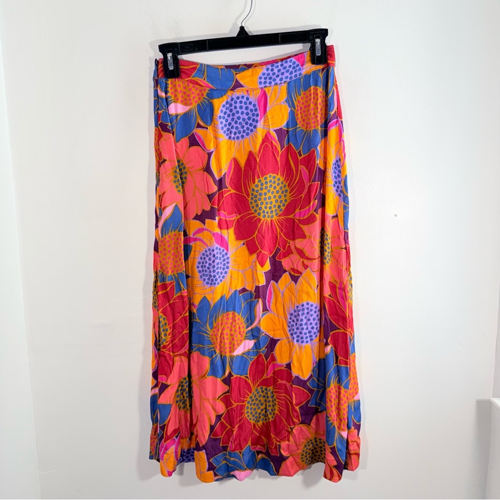 Farm Rio Vibrant Multicolor Sunflower Floral Print Midi Skirt XS - Picture 7 of 13